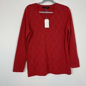 Tommy Hilfiger Essential Argyle V-Neck Sweater Red Size Large